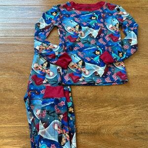 ZCO Girls Blue Floral Character Pajama Set with Maroon Trim